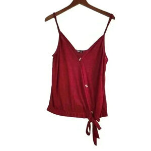 Yoins Red Spaghetti Straps Blouse Size L 12 Button Tie Accents *See Description